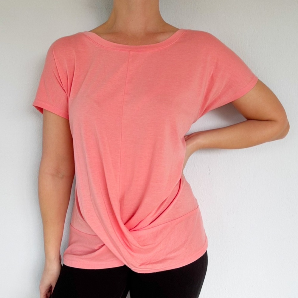 Orange peach twist front short sleeve stretch tee size XL